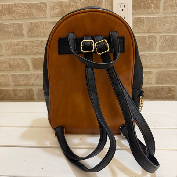 Aldo Faux Leather Black and Tan Color Block Backpack - Picture 3 of 7